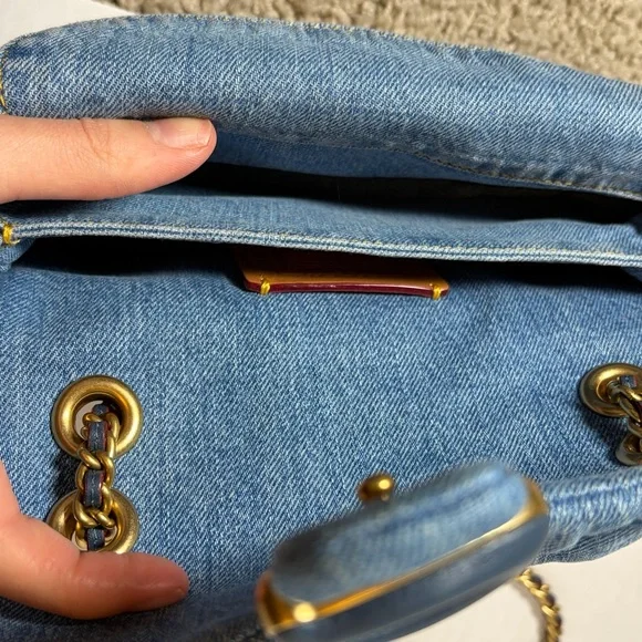 Coach Tabby Denim Brass Indigo Shoulder Bag 20 W/ Dustbag - Picture 6 of 10